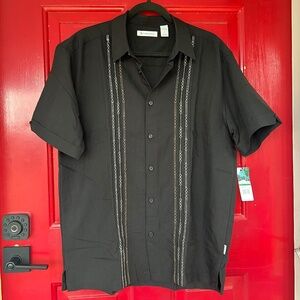 Cubavera Men's Large Short Sleeve New Button Up Shirt Black Summer Beach Luxury